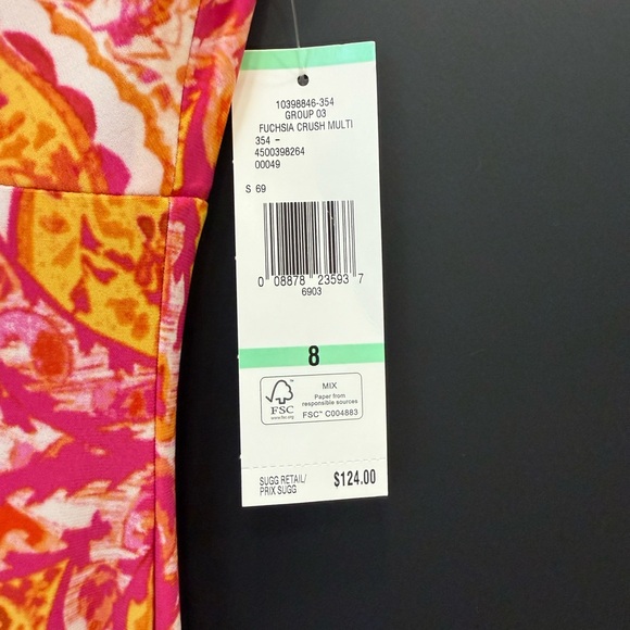 NWT Jones New York Fuchsia Pink and Orange Paisley Midi Dress Size 8 - Picture 4 of 13